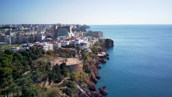Aerial drone photograph of Antalya bay in Antalya city. alt