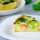 Quiche with salmon, spinach and broccoli