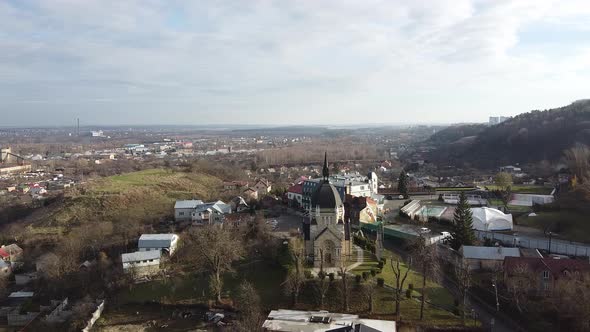 Beautiful Church in Lviv Aerial, Ukraine