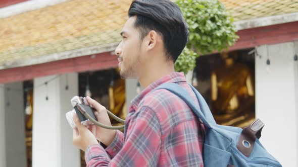 Asian man blogger happy enjoying leisure lifestyle travel.