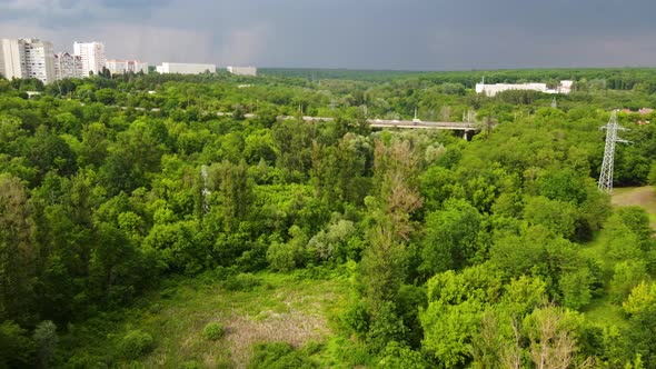 Aerial summer road way in greenery, Kharkiv city