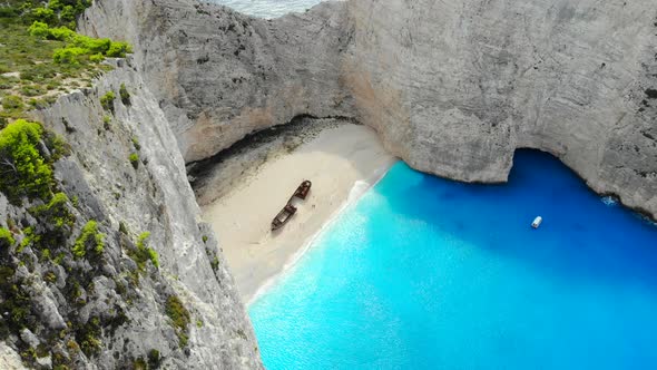 Aerial View of Navagio Shipwreck Beach in Zakynthos Greece alt