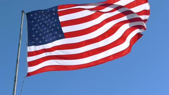 Closeup of an American Flag Flying in the Wind