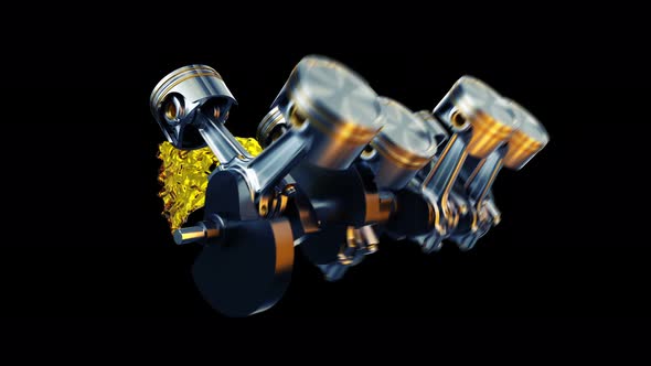 3d Footage with Car Engine Working. Concept of Motor with Oil Splash