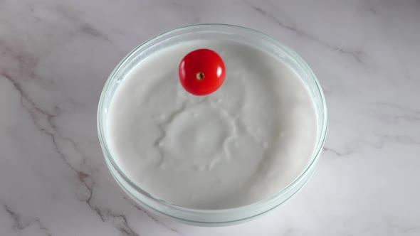 Cherry Tomato Fall Into Yogurt