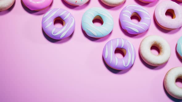 Pastel, colorful glazed donuts. Seamless looping animation. Sweet dessert. alt