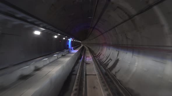 Moving Train In Subway Tunnel, Cabin View alt