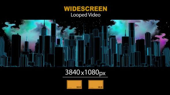 Widescreen Wireframe Rotate City 02