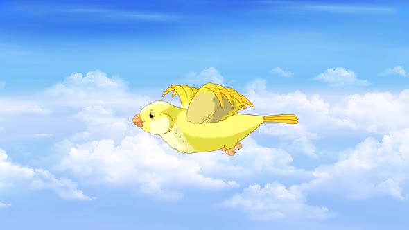 Yellow canary flying in the sky