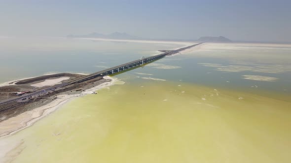 Long Highway on the White Urmia Salt Lake in Iran