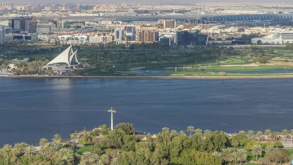 View of New Modern Buildings in Luxury Dubai City United Arab Emirates Timelapse Aerial alt