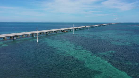 Aerial shot of the Seven Mile Bridge which leads to Key West Florida alt