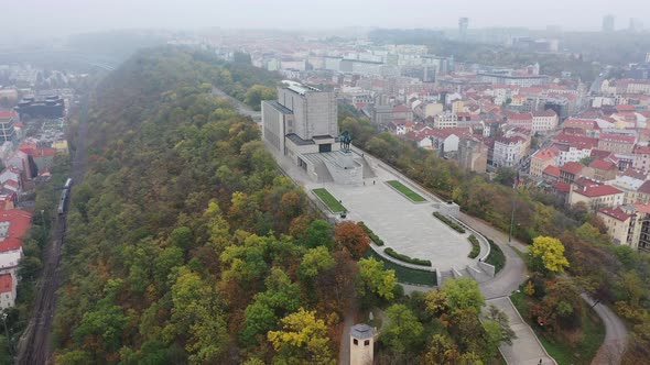 Aerial View of National Monument on Vitkov Hill - National War Memorial and History Museum, Prague