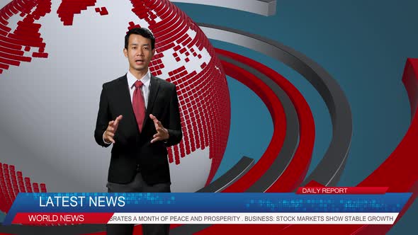 Live News Studio With Asian Professional Male Anchor Reporting On The Events Of The Day alt