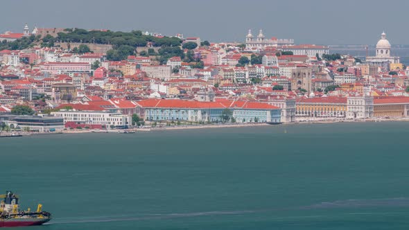 Panorama of Lisbon Historical Centre Aerial Timelapse Viewed From Above the Southern Margin of the alt