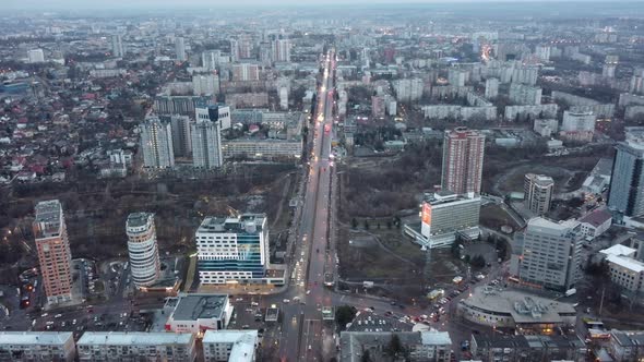 Aerial view Kharkiv city, winter streets cityscape