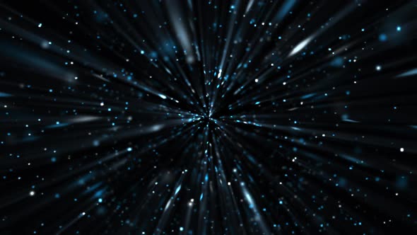 Glittering Blue Space Particles and Shimmering Light Rays Background alt