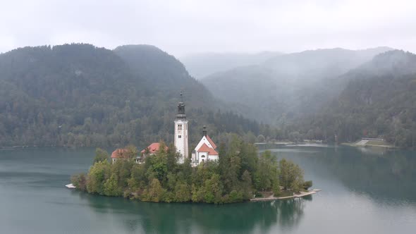 Aerial view of Lake Bled with famous Bled Island