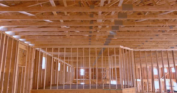 Insaide Building View of Wood Framework Under Construction on New ...