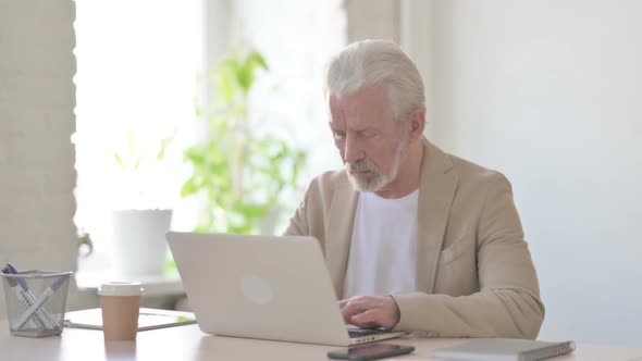 Busy Old Man Using Laptop in Office alt