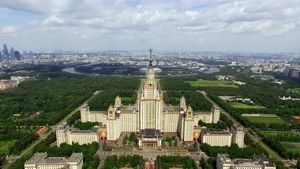 Moscow State University MSU in Sparrow Hills Russia Aerial View
