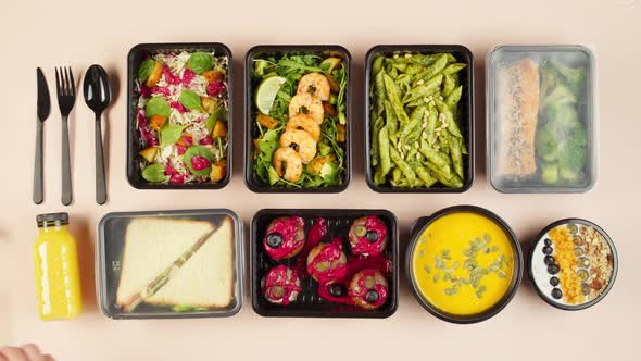 Food Delivery Top View Closing Take Away Meals in Disposable Containers alt