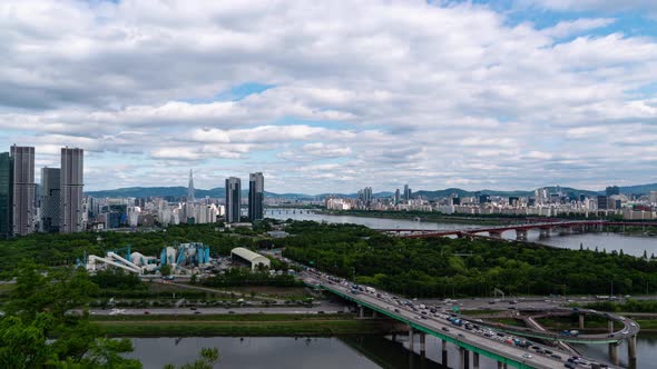 Korea Seoul City Building Han River Seongsu Bridge Traffic