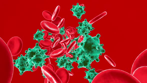 Animation of flowing HIV Viruses in the bloodstream