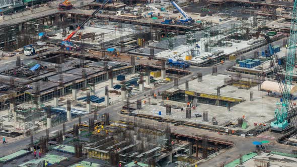 Time Lapse of Construction Site with Heavy Construction Machinery in Metropolis alt