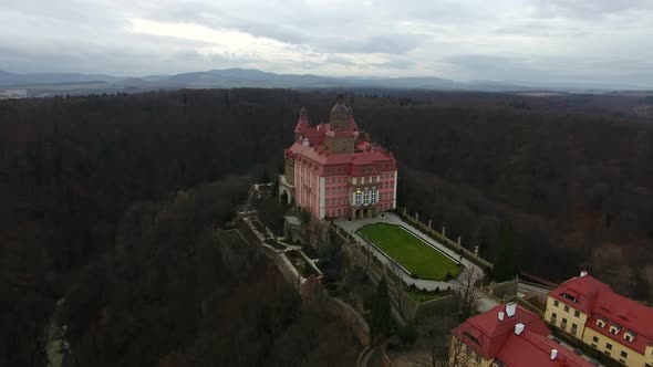 Aerial view of the castle of Ksiaz, Swidnica, Poland alt