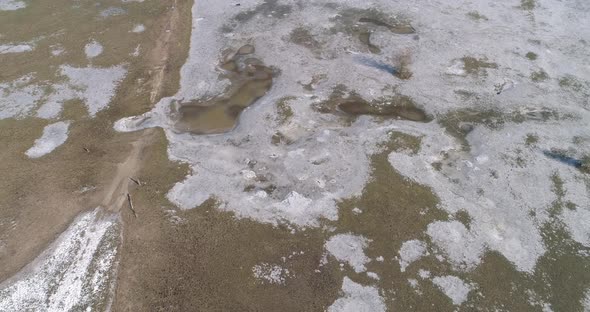 Aerial view of ice and snow on flood plains, river Waal, Gelderland, Netherlands. alt