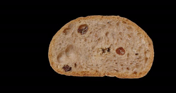 Piece Of Wheat Bread With Raisins, Rotation Around, Alpha Channel alt