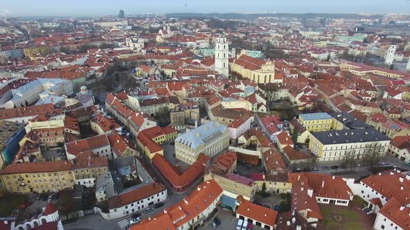 Flying over the old town of Vilnius, Lithuania alt