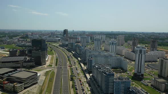 View From the Height of Pobediteley Avenue in Minsk.New Residential and Business District in Minsk alt
