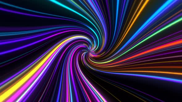 4K Abstract Colorful moving neon Twirl lines DJ background