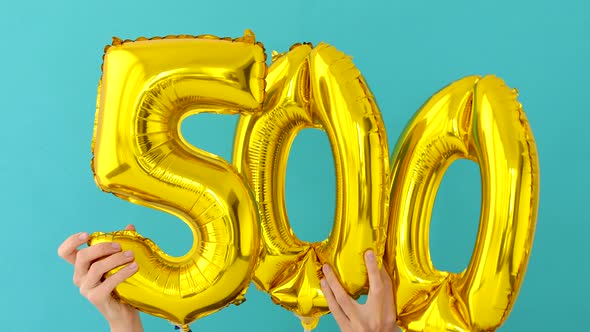 Gold Foil Number 500 Celebration Balloon, Stock Footage | VideoHive