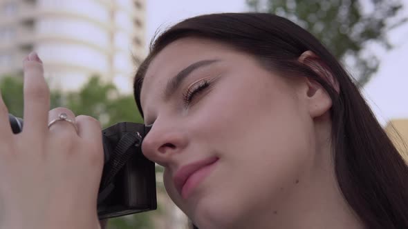 Woman Photographer Working Photo Shoot Making Content Portrait Close Up