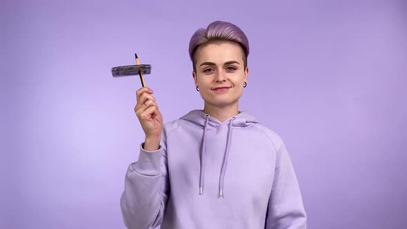 Female Zoomer Holding Vintage Cassette Tape Spinning It Pen Isolated alt