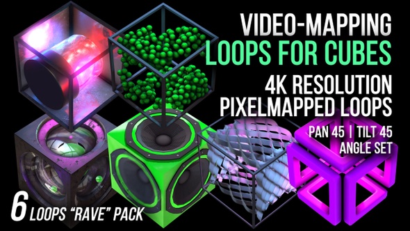 3D Video Mapping Loops for Cubes | Rave Pack | 6 Loops | 4K Resolution | Projection Mapping