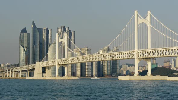 Busan (Pusan), South Korea. The Gwangandaegyo (Diamond Bridge) Which Is a Suspension Bridge alt
