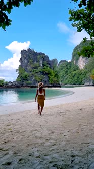 Koh Hong Island Krabi Thailand Woman on the Beach of Koh Hong Tropical White Beach with Asian Woman alt