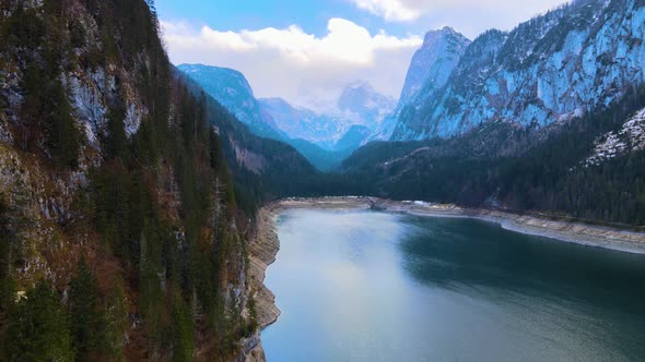 Beautiful Drone View on the Lake Gosausee with Mountains in Austria alt