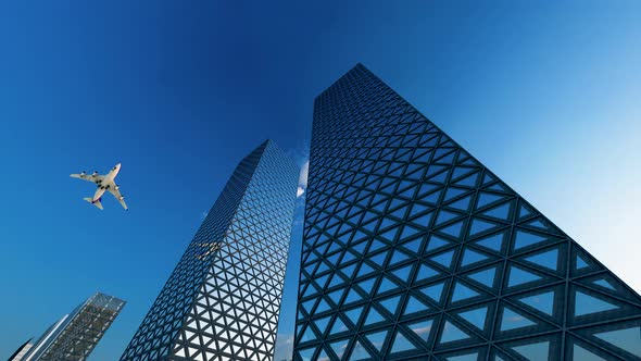 Office Building Windows and Bottom View on Skyscraper Building alt