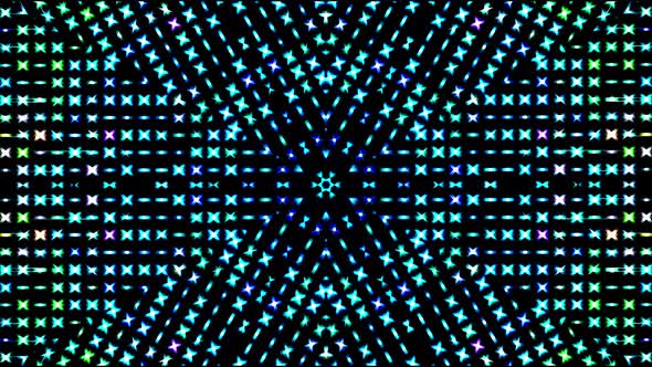 bright light that arranges subtle colorful movements with blue dots, black background alt