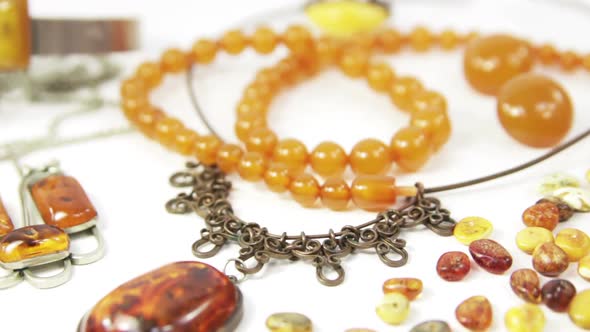 Amber Jewelry On White Background