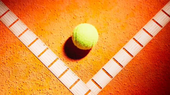 Endless animation of a tennis ball bouncing on the orange court. Slow-motion. alt