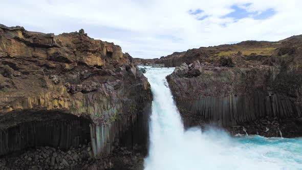Drone Aerial View of The Aldeyjarfoss Waterfall in North Iceland alt