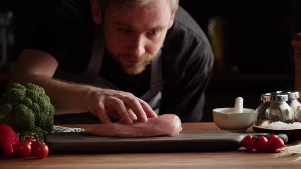 Chef Cooking Chicken Breast Mexican Spicy Cuisine Indian Food Arabian Spices and Hot Pepper with alt