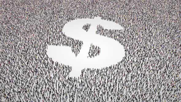 Crowd Of People Leaving Out A Dollar Symbol