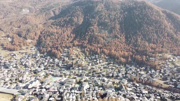 view from above of the very popular Zermatt in switzerland (by drone) alt